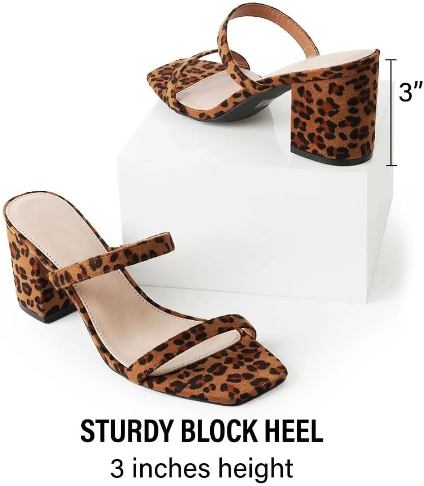 J. Adams Stormi Heeled Sandals Women Dressy Summer Flat Mules- Square Toe Double Band Low Block Heel Sandals - Chunky Sandals for Women - Summer Sandals, Womens Dress Sandals, Women's Heeled Sandals