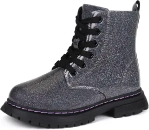 JABASIC Girls Boys Ankle Boots Lace-Up Waterproof Work Boots with Side Zipper