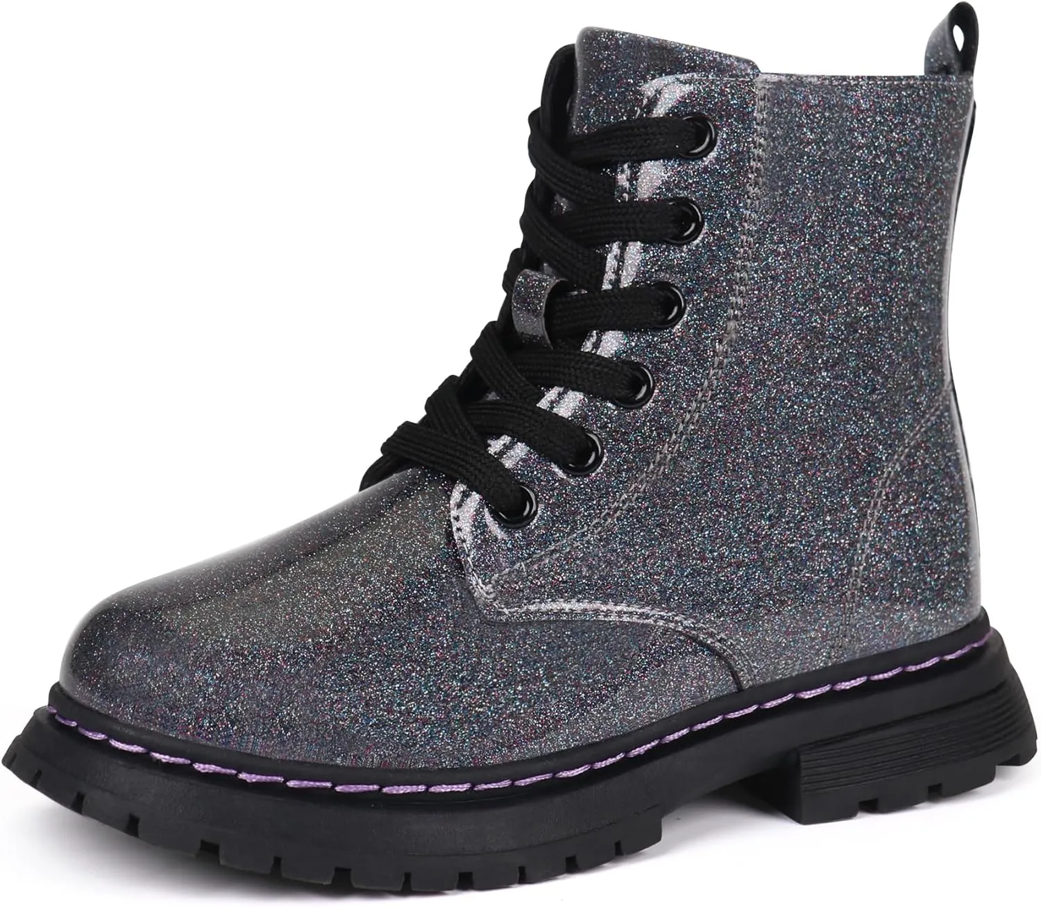 JABASIC Girls Boys Ankle Boots Lace-Up Waterproof Work Boots with Side Zipper