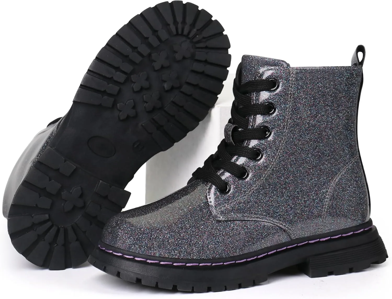 JABASIC Girls Boys Ankle Boots Lace-Up Waterproof Work Boots with Side Zipper