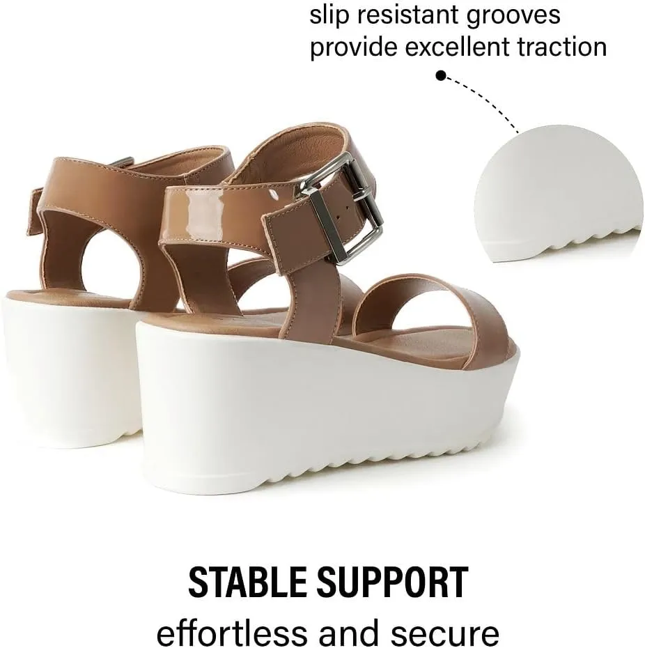 J.Adams Surf Platform Sandals – Women's Open Toe Chunky Low Mid Heel Wide Summer Block Flatform Espadrille Wedge – Comfortable Casual Walking Vegan Jelly Flat Shoes with Adjustable Ankle Strap and Lug Sole