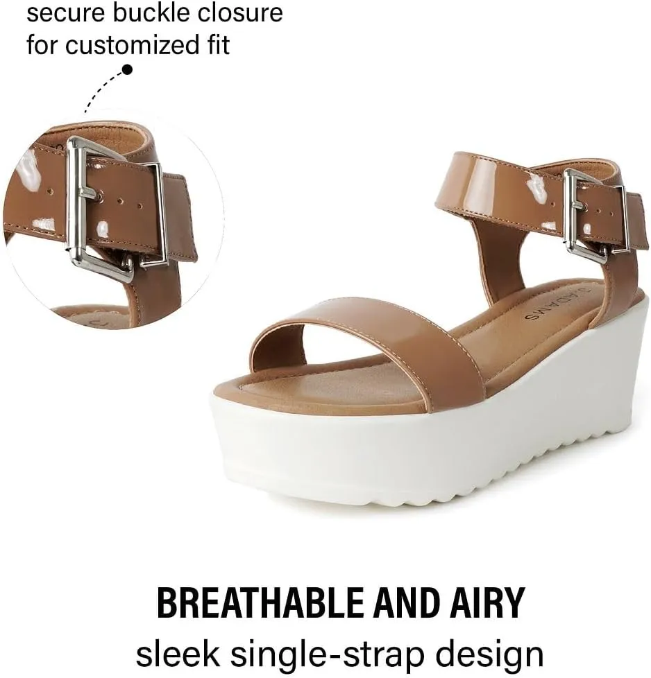 J.Adams Surf Platform Sandals – Women's Open Toe Chunky Low Mid Heel Wide Summer Block Flatform Espadrille Wedge – Comfortable Casual Walking Vegan Jelly Flat Shoes with Adjustable Ankle Strap and Lug Sole