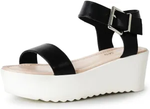 J.Adams Surf Platform Sandals – Women's Open Toe Chunky Low Mid Heel Wide Summer Block Flatform Espadrille Wedge – Comfortable Casual Walking Vegan Jelly Flat Shoes with Adjustable Ankle Strap and Lug Sole