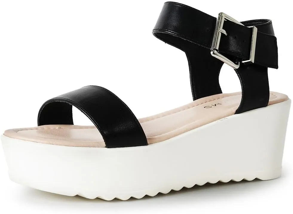 J.Adams Surf Platform Sandals – Women's Open Toe Chunky Low Mid Heel Wide Summer Block Flatform Espadrille Wedge – Comfortable Casual Walking Vegan Jelly Flat Shoes with Adjustable Ankle Strap and Lug Sole