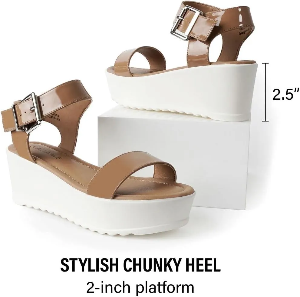 J.Adams Surf Platform Sandals – Women's Open Toe Chunky Low Mid Heel Wide Summer Block Flatform Espadrille Wedge – Comfortable Casual Walking Vegan Jelly Flat Shoes with Adjustable Ankle Strap and Lug Sole