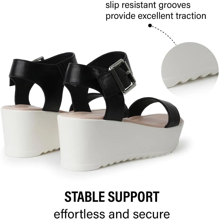 J.Adams Surf Platform Sandals – Women's Open Toe Chunky Low Mid Heel Wide Summer Block Flatform Espadrille Wedge – Comfortable Casual Walking Vegan Jelly Flat Shoes with Adjustable Ankle Strap and Lug Sole