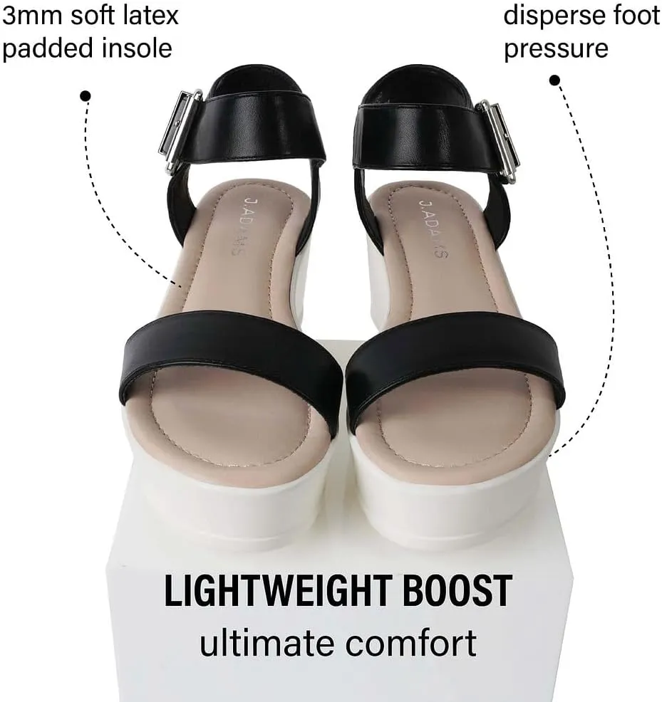J.Adams Surf Platform Sandals – Women's Open Toe Chunky Low Mid Heel Wide Summer Block Flatform Espadrille Wedge – Comfortable Casual Walking Vegan Jelly Flat Shoes with Adjustable Ankle Strap and Lug Sole