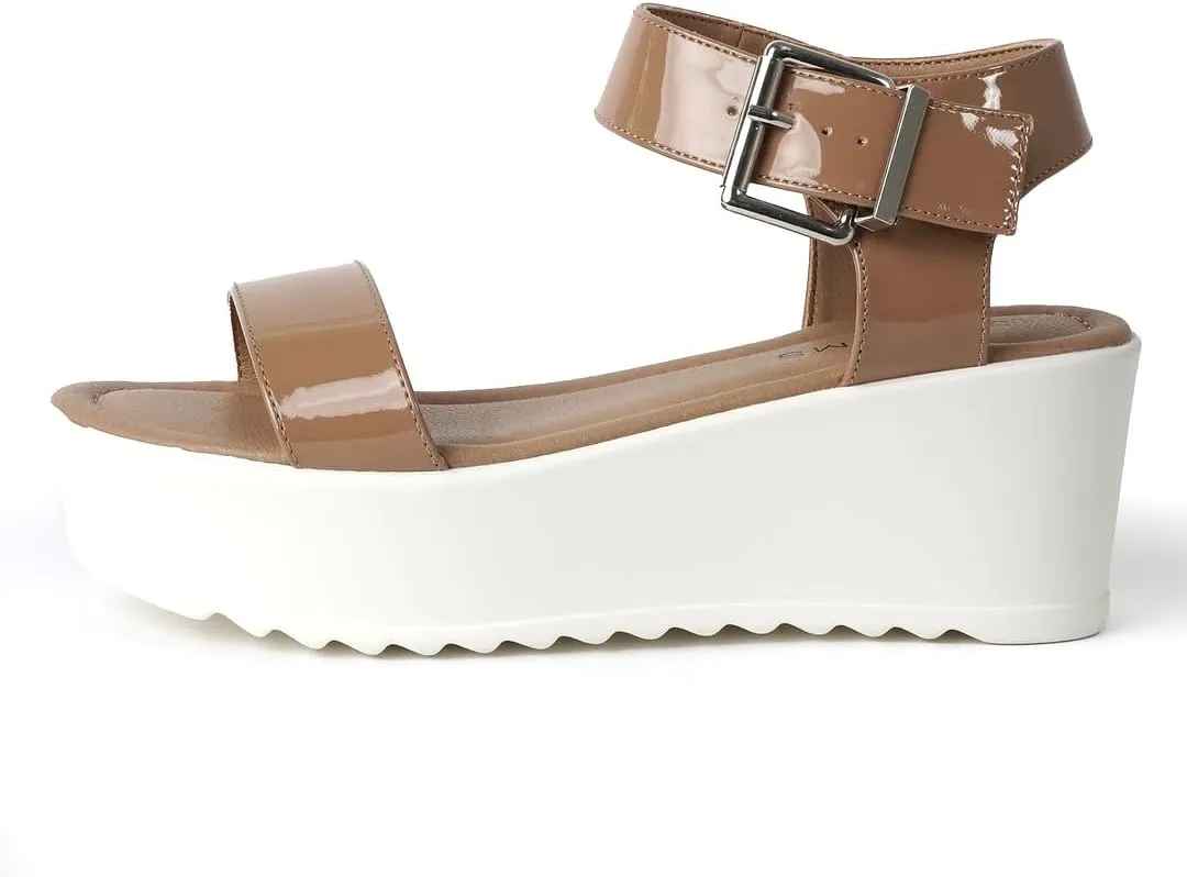 J.Adams Surf Platform Sandals – Women's Open Toe Chunky Low Mid Heel Wide Summer Block Flatform Espadrille Wedge – Comfortable Casual Walking Vegan Jelly Flat Shoes with Adjustable Ankle Strap and Lug Sole