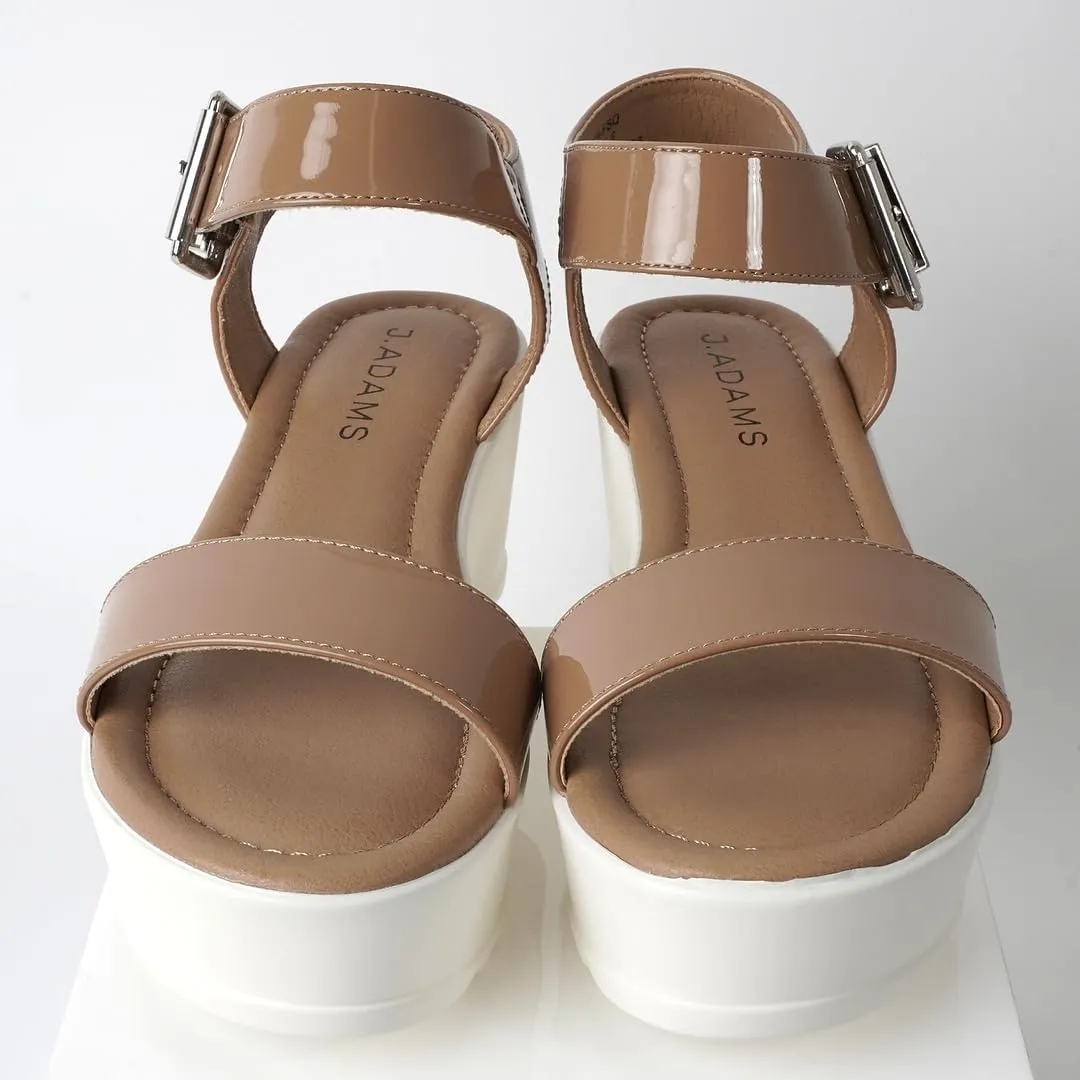 J.Adams Surf Platform Sandals – Women's Open Toe Chunky Low Mid Heel Wide Summer Block Flatform Espadrille Wedge – Comfortable Casual Walking Vegan Jelly Flat Shoes with Adjustable Ankle Strap and Lug Sole
