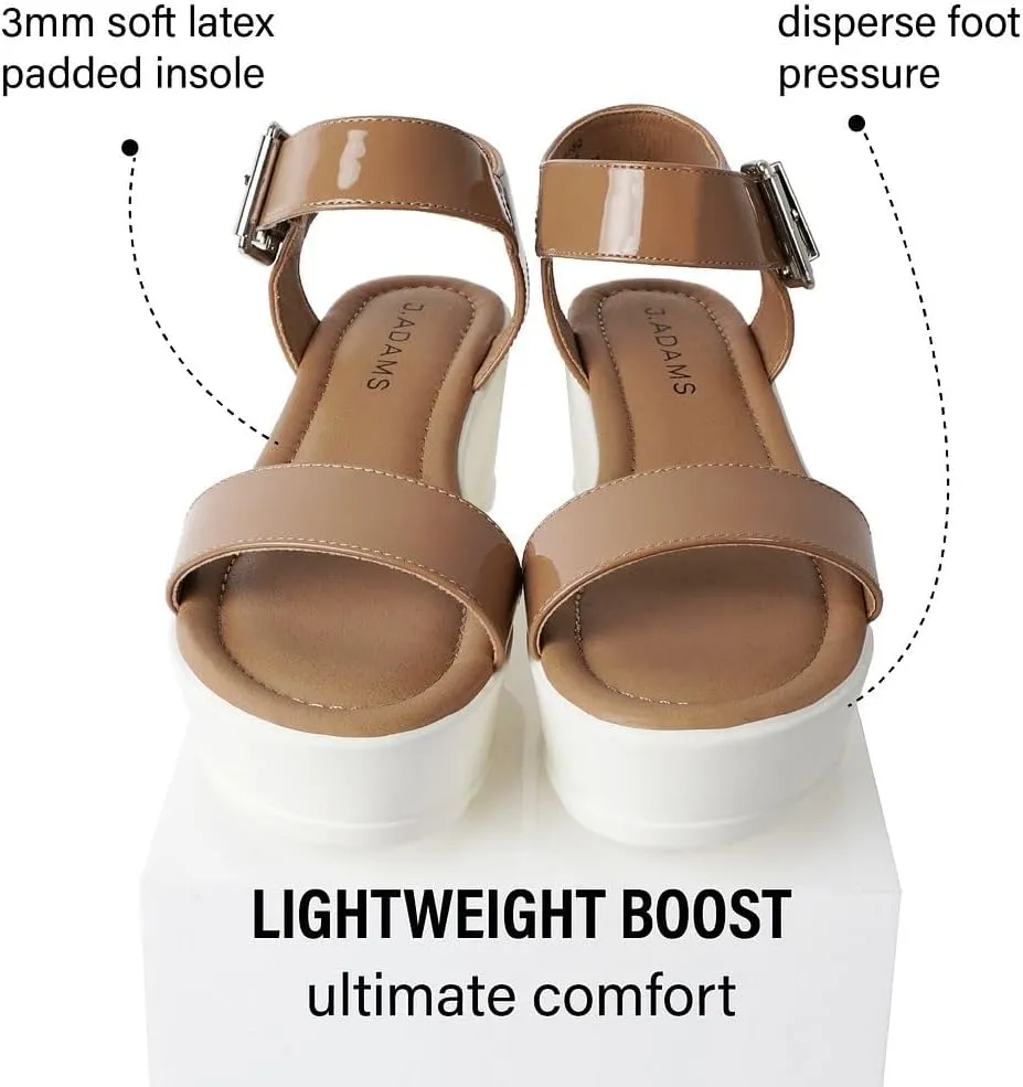 J.Adams Surf Platform Sandals – Women's Open Toe Chunky Low Mid Heel Wide Summer Block Flatform Espadrille Wedge – Comfortable Casual Walking Vegan Jelly Flat Shoes with Adjustable Ankle Strap and Lug Sole