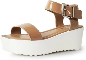 J.Adams Surf Platform Sandals – Women's Open Toe Chunky Low Mid Heel Wide Summer Block Flatform Espadrille Wedge – Comfortable Casual Walking Vegan Jelly Flat Shoes with Adjustable Ankle Strap and Lug Sole