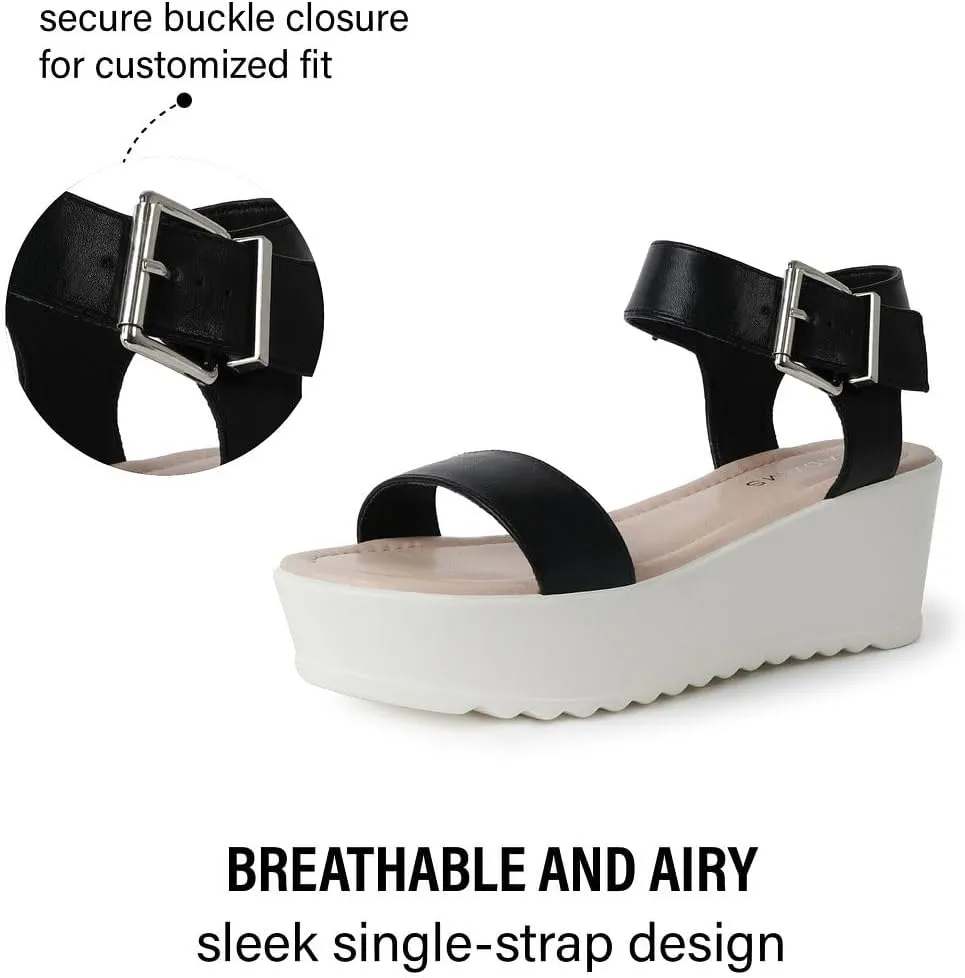 J.Adams Surf Platform Sandals – Women's Open Toe Chunky Low Mid Heel Wide Summer Block Flatform Espadrille Wedge – Comfortable Casual Walking Vegan Jelly Flat Shoes with Adjustable Ankle Strap and Lug Sole