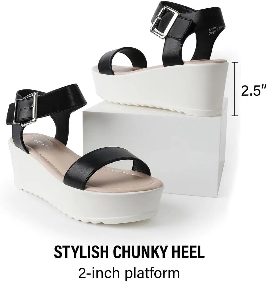 J.Adams Surf Platform Sandals – Women's Open Toe Chunky Low Mid Heel Wide Summer Block Flatform Espadrille Wedge – Comfortable Casual Walking Vegan Jelly Flat Shoes with Adjustable Ankle Strap and Lug Sole