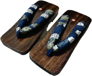 Japanese Geta Men's Wooden Clogs Sandals Printing Flip Flops Soft Slippers Japan Traditional Shoes