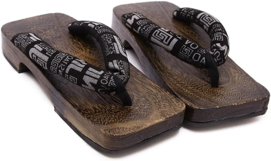 Japanese Geta Men's Wooden Clogs Sandals Printing Flip Flops Soft Slippers Japan Traditional Shoes