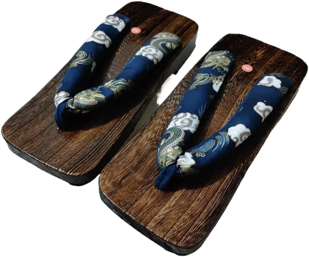 Japanese Geta Men's Wooden Clogs Sandals Printing Flip Flops Soft Slippers Japan Traditional Shoes