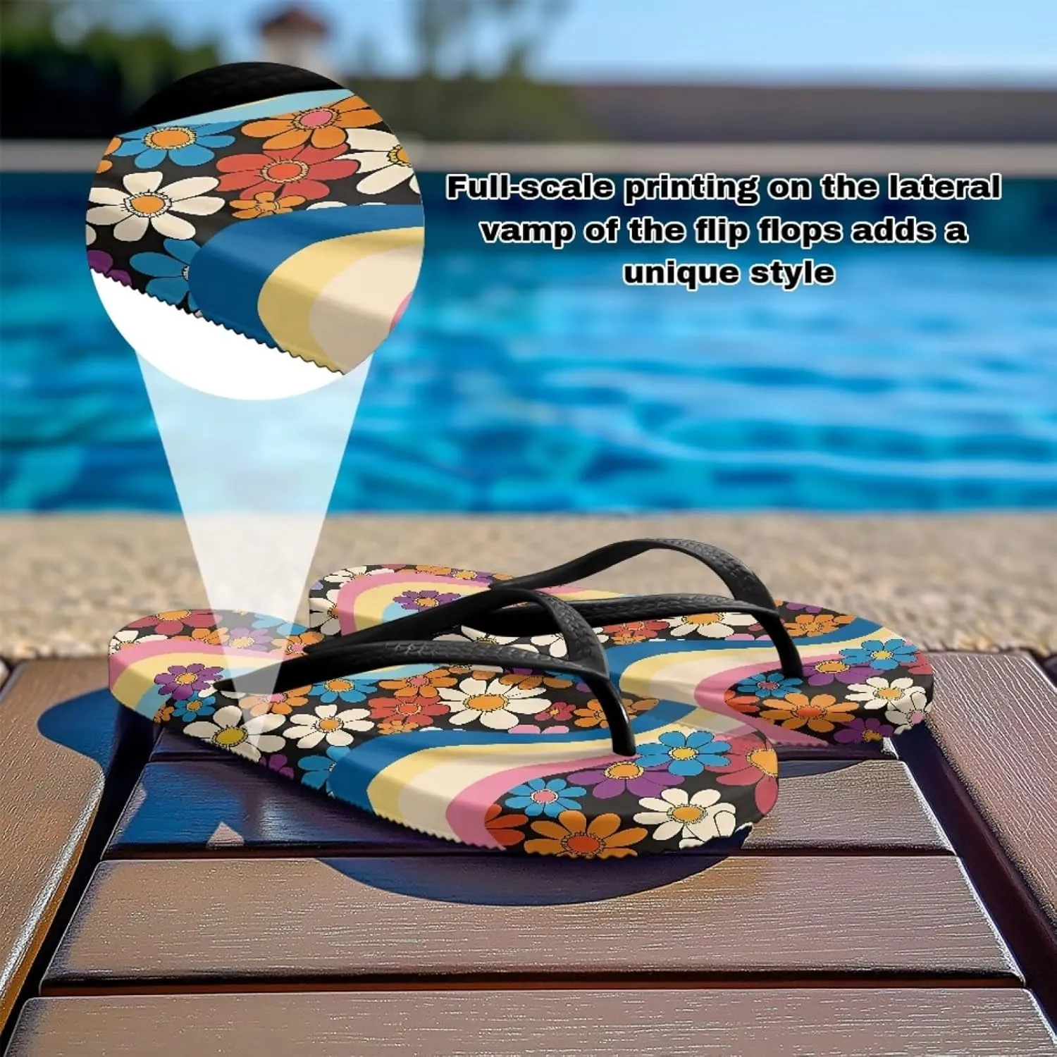 Jeiento 70S Flip Flops for Women Non Slip Beach Thong Sandals Slip On Bathroom Shower Shoes Comfort Walking Footwear Casual Shoes