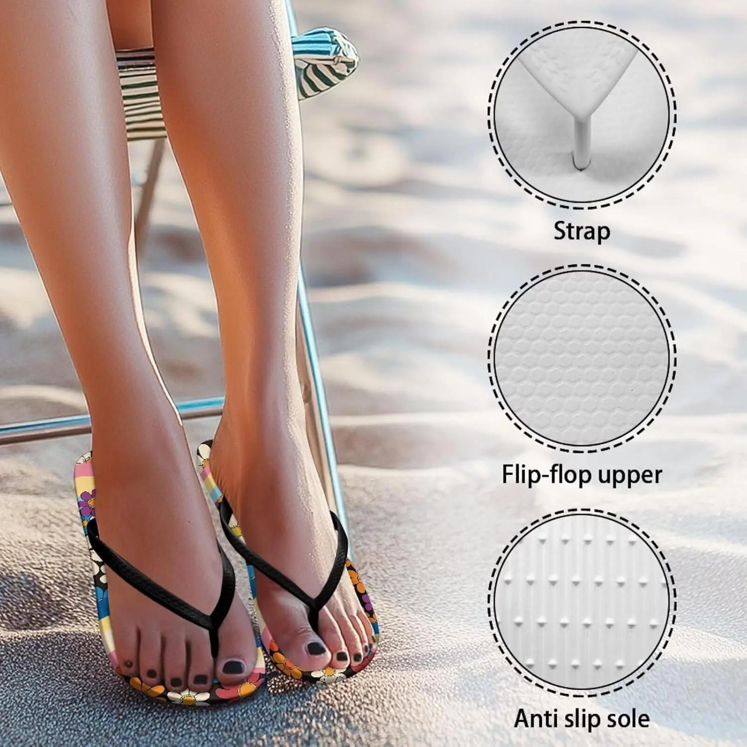 Jeiento 70S Flip Flops for Women Non Slip Beach Thong Sandals Slip On Bathroom Shower Shoes Comfort Walking Footwear Casual Shoes