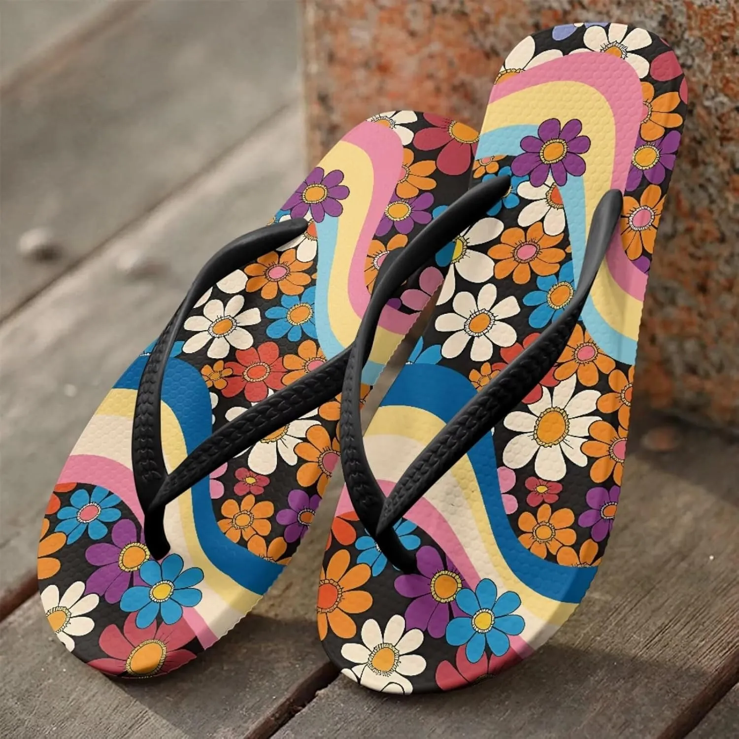 Jeiento 70S Flip Flops for Women Non Slip Beach Thong Sandals Slip On Bathroom Shower Shoes Comfort Walking Footwear Casual Shoes