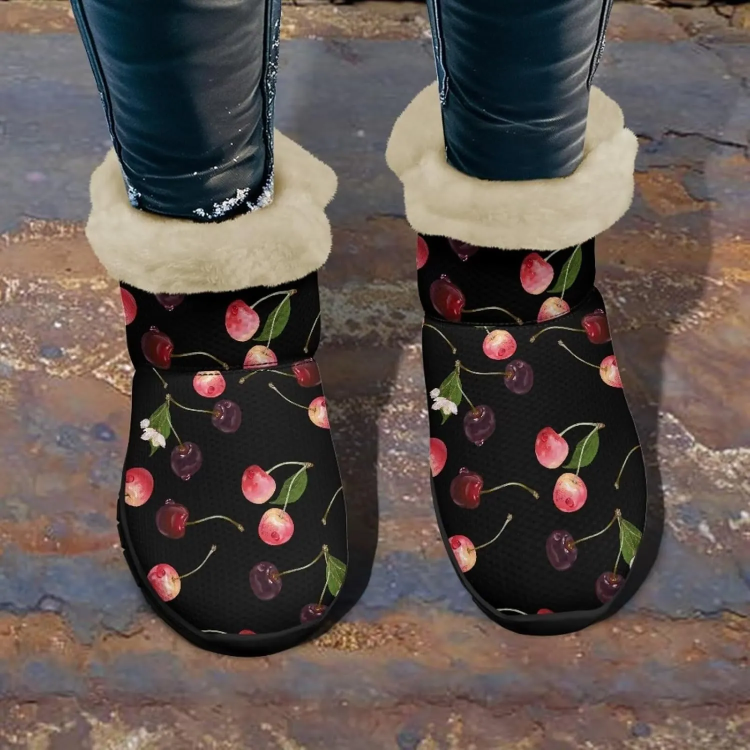 Jeiento Lemon Fruit Snow Boots for Women Anti-Slip Boots Winter Shoes Fashion Fuzzy Walking Boots