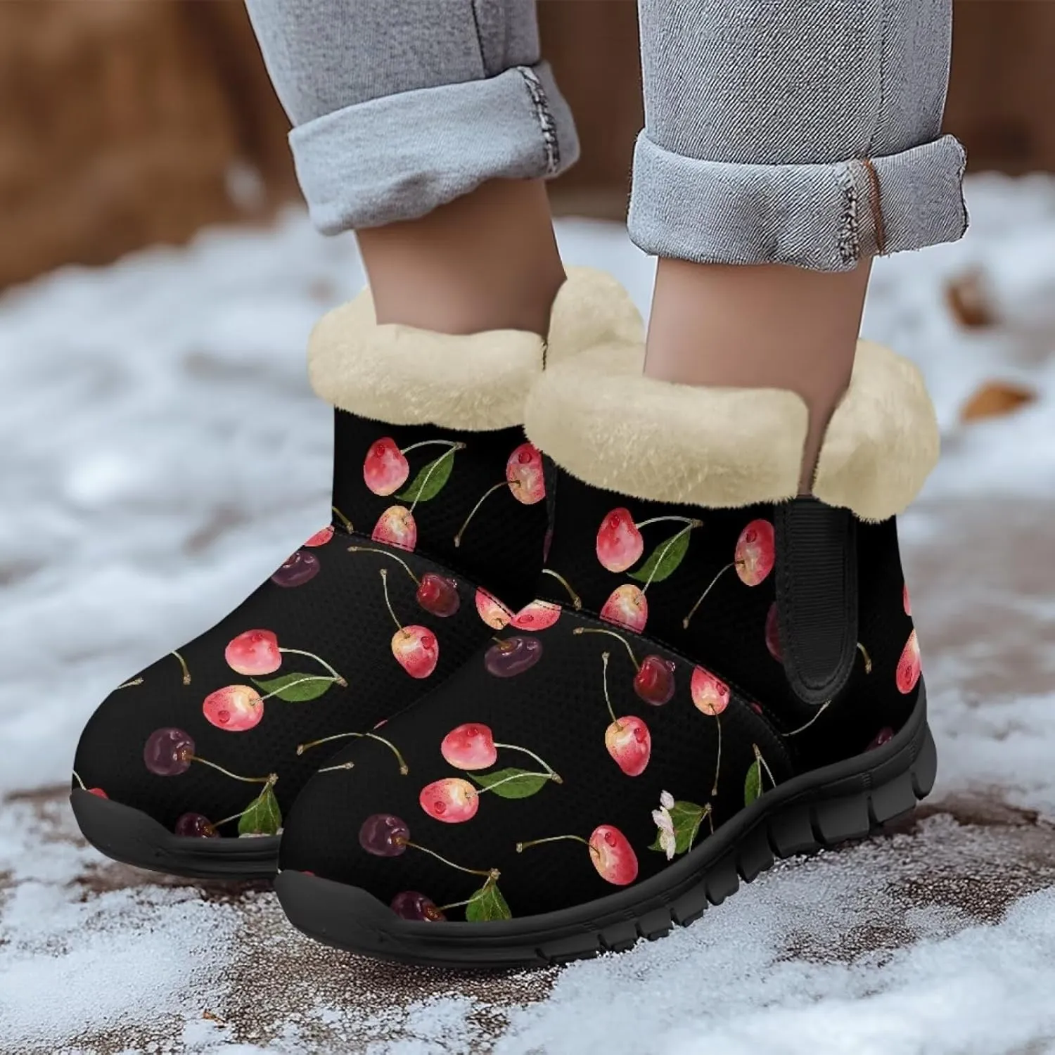 Jeiento Lemon Fruit Snow Boots for Women Anti-Slip Boots Winter Shoes Fashion Fuzzy Walking Boots