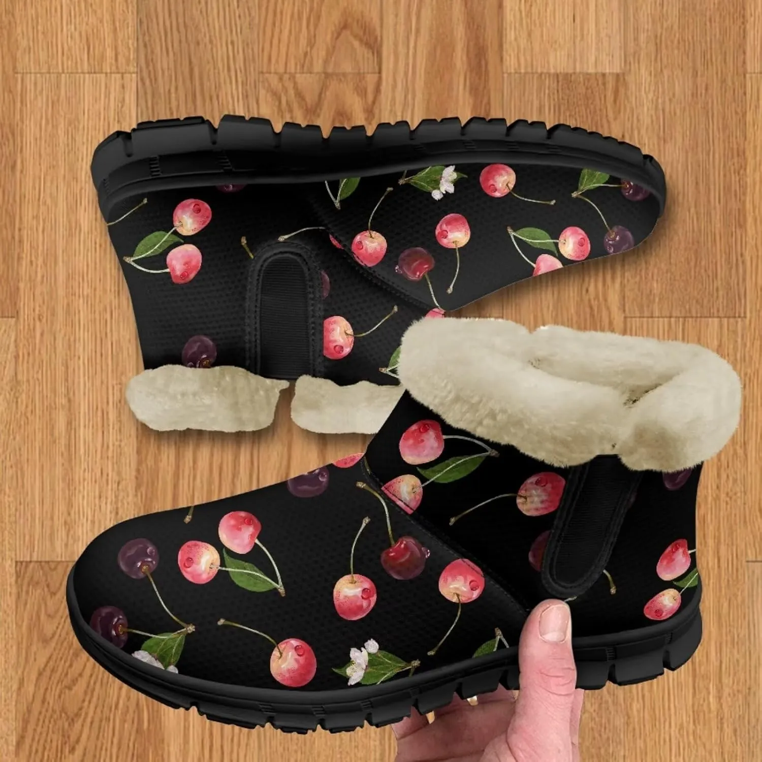 Jeiento Lemon Fruit Snow Boots for Women Anti-Slip Boots Winter Shoes Fashion Fuzzy Walking Boots