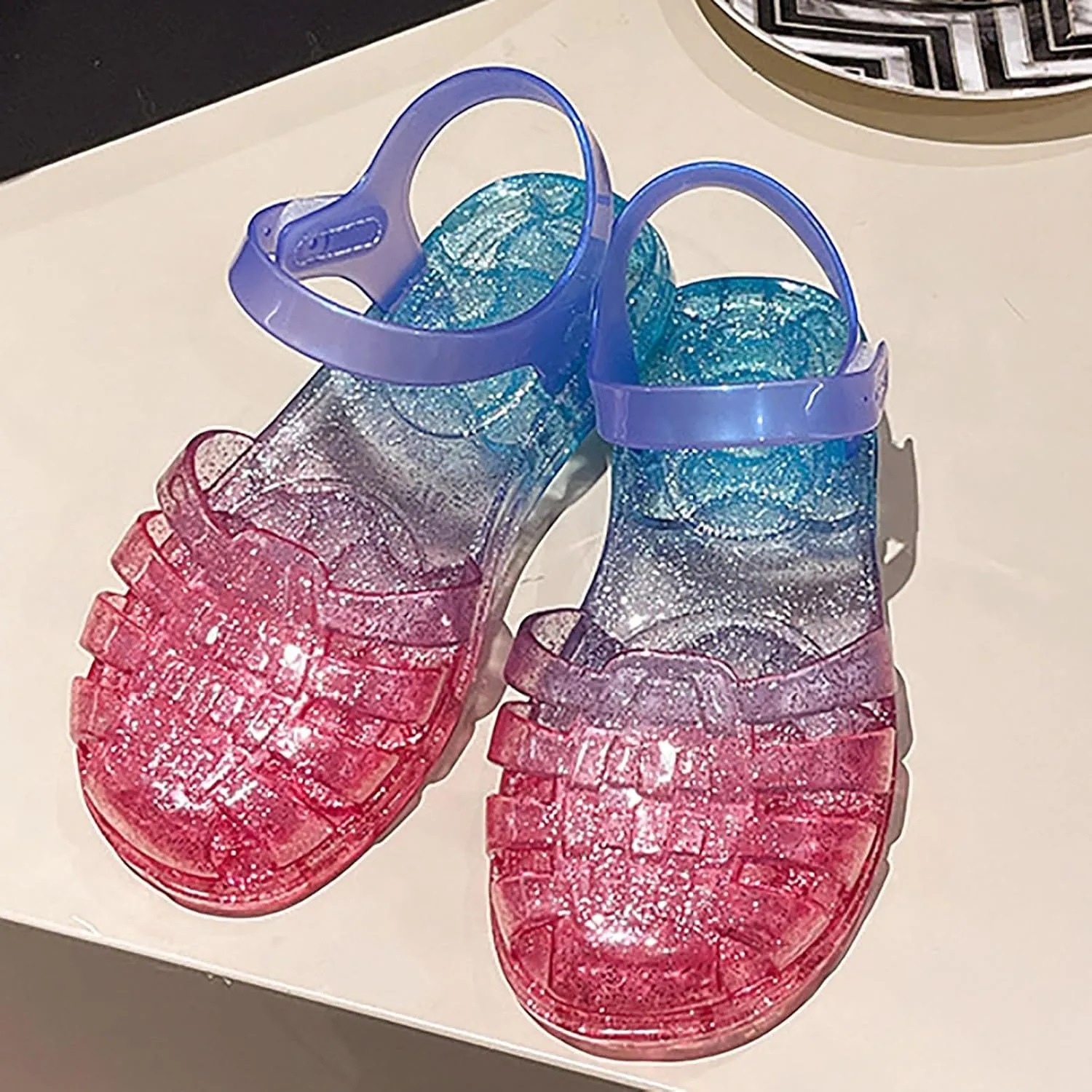 Jelly Sandals for Girls Kids Princess Dress Up Flat Closed Toe Mary Jane Shoes Rainbow Summer Casual Water Beach Flat Sandals