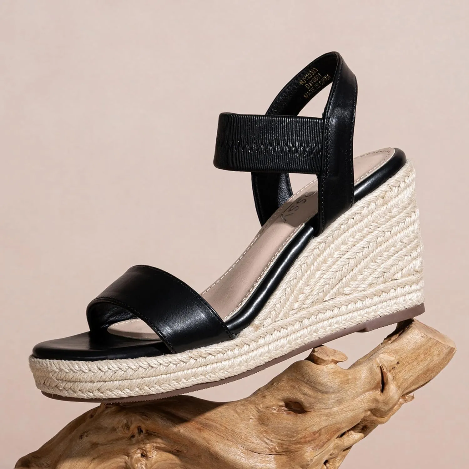 Jeossy Women's Wedge Platform Black Sandals, Espadrille Comfort Elastic Ankle Strap 8801 Sandals