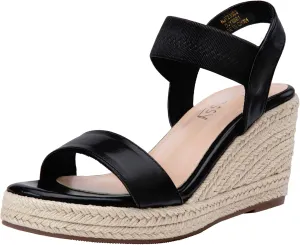 Jeossy Women's Wedge Platform Black Sandals, Espadrille Comfort Elastic Ankle Strap 8801 Sandals