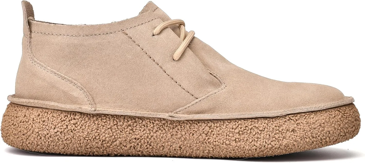JIONS Mens Ankle Desert Chukka Boots Lace Up Suede Leather Shoes Round Toe Platform Deck Boots