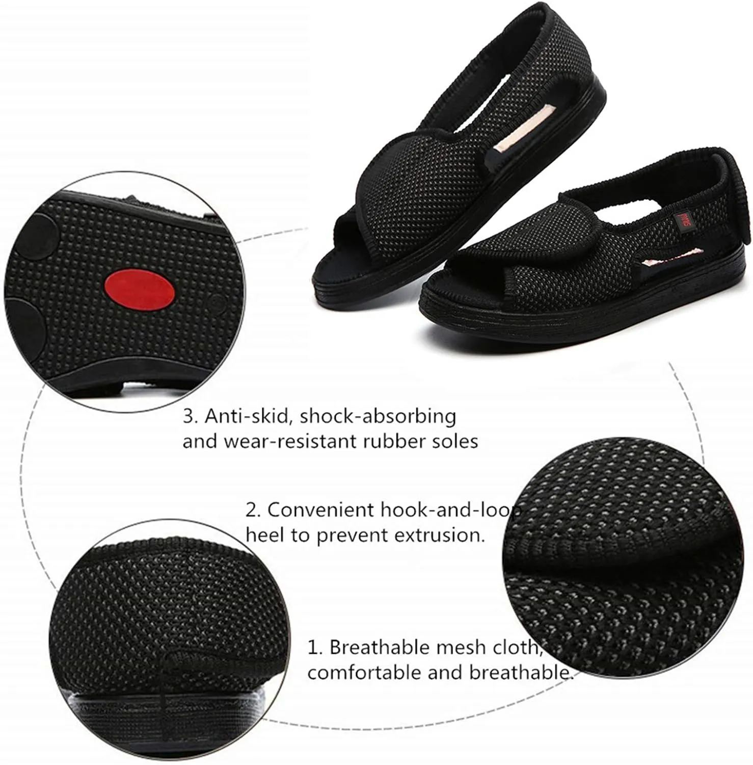 JIONS Women Men Adjustable Velco Extra Wide Shoes Swollen Feet Diabetic Edema Boots Slippers Indoor Outdoor Sandals Unisex Large Size 5-14