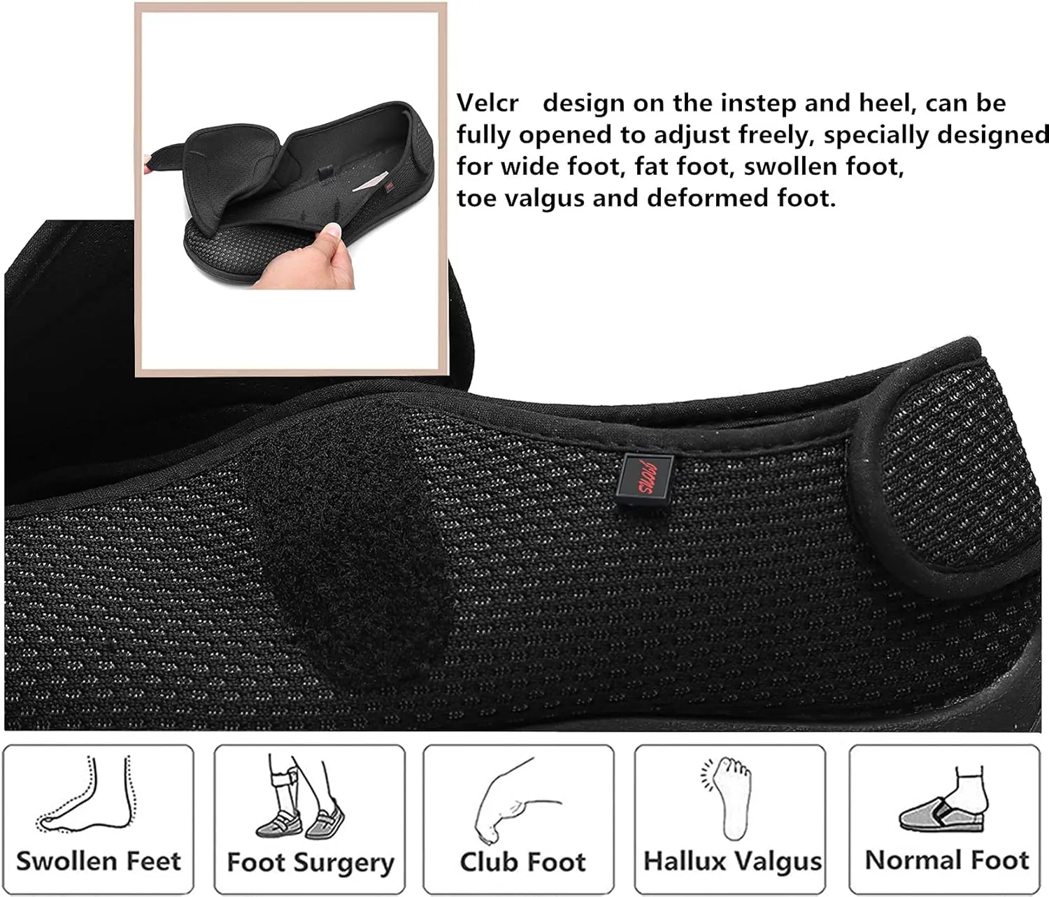 JIONS Women Men Adjustable Velco Extra Wide Shoes Swollen Feet Diabetic Edema Boots Slippers Indoor Outdoor Sandals Unisex Large Size 5-14