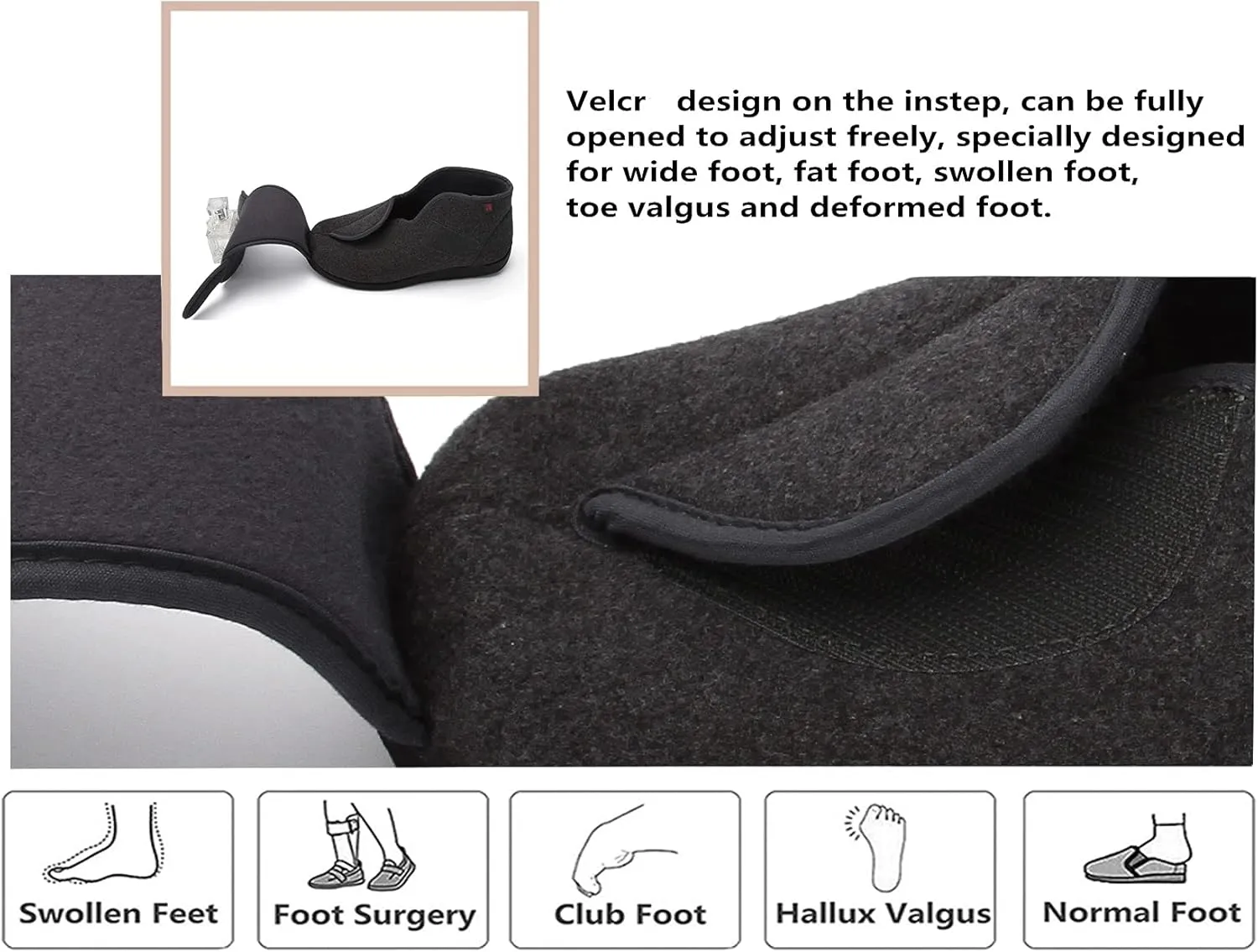 JIONS Women Men Adjustable Velco Extra Wide Shoes Swollen Feet Diabetic Edema Boots Slippers Indoor Outdoor Sandals Unisex Large Size 5-14