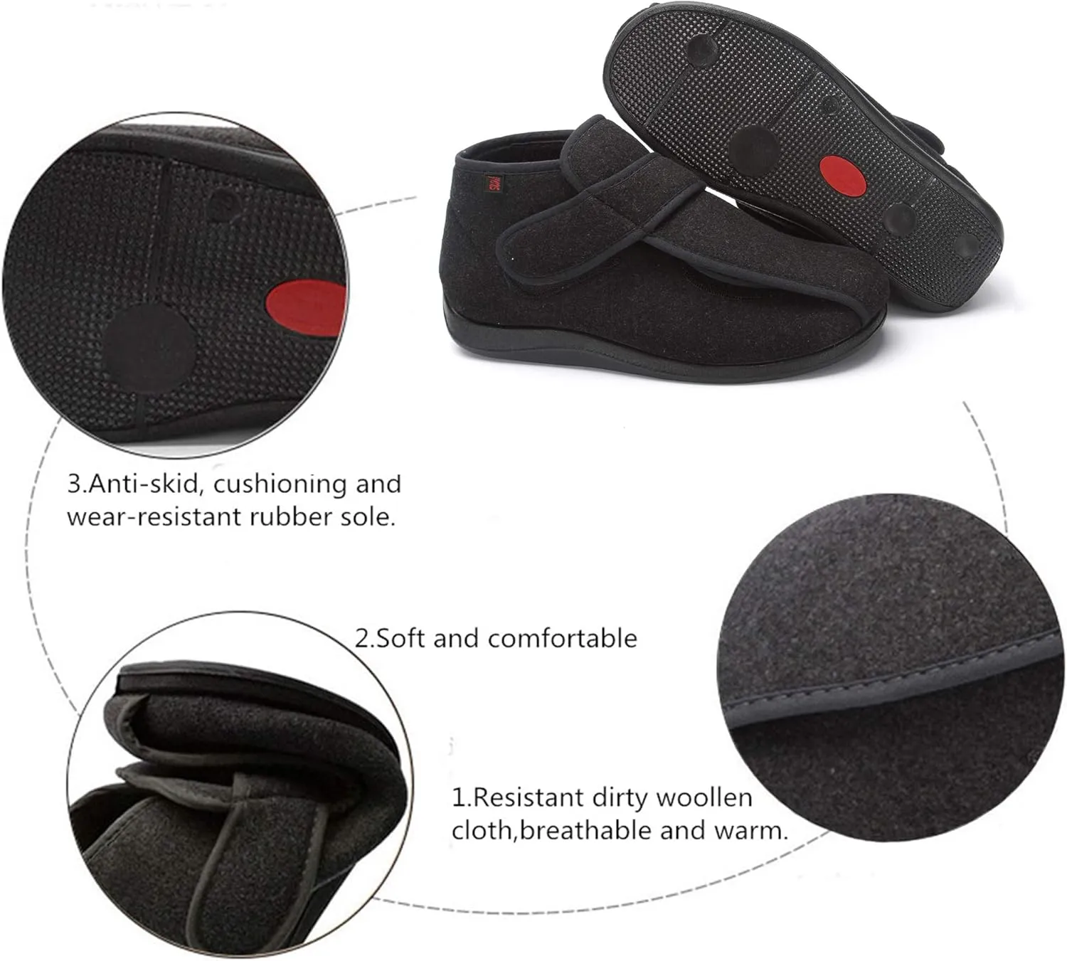 JIONS Women Men Adjustable Velco Extra Wide Shoes Swollen Feet Diabetic Edema Boots Slippers Indoor Outdoor Sandals Unisex Large Size 5-14