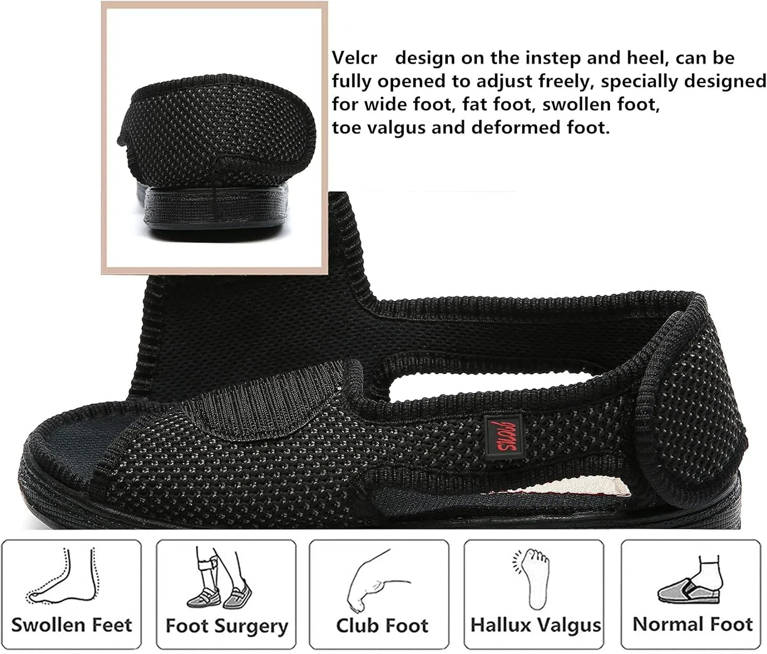 JIONS Women Men Adjustable Velco Extra Wide Shoes Swollen Feet Diabetic Edema Boots Slippers Indoor Outdoor Sandals Unisex Large Size 5-14