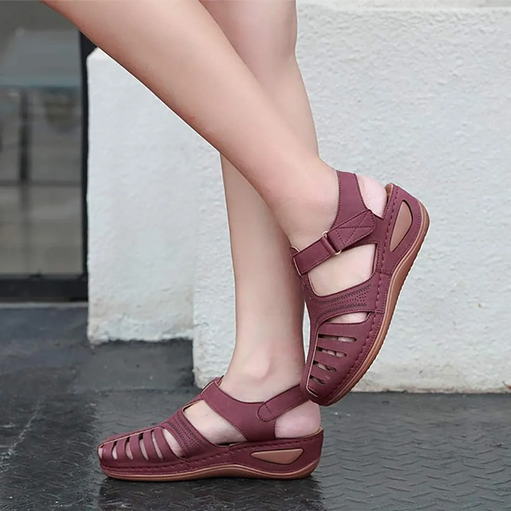 JITUUE Women's Summer Beach Wedge Sandals Bohemia Flip-Flop Ankle Strap Causal Closed Toe Cutout Flats Soft Comfort Comfy Low Wedge Shoes Gladiator Outdoor Shoes