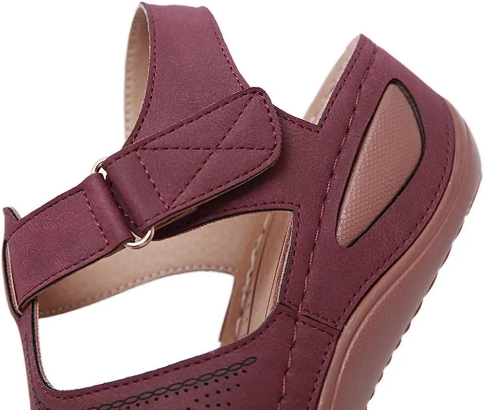 JITUUE Women's Summer Beach Wedge Sandals Bohemia Flip-Flop Ankle Strap Causal Closed Toe Cutout Flats Soft Comfort Comfy Low Wedge Shoes Gladiator Outdoor Shoes