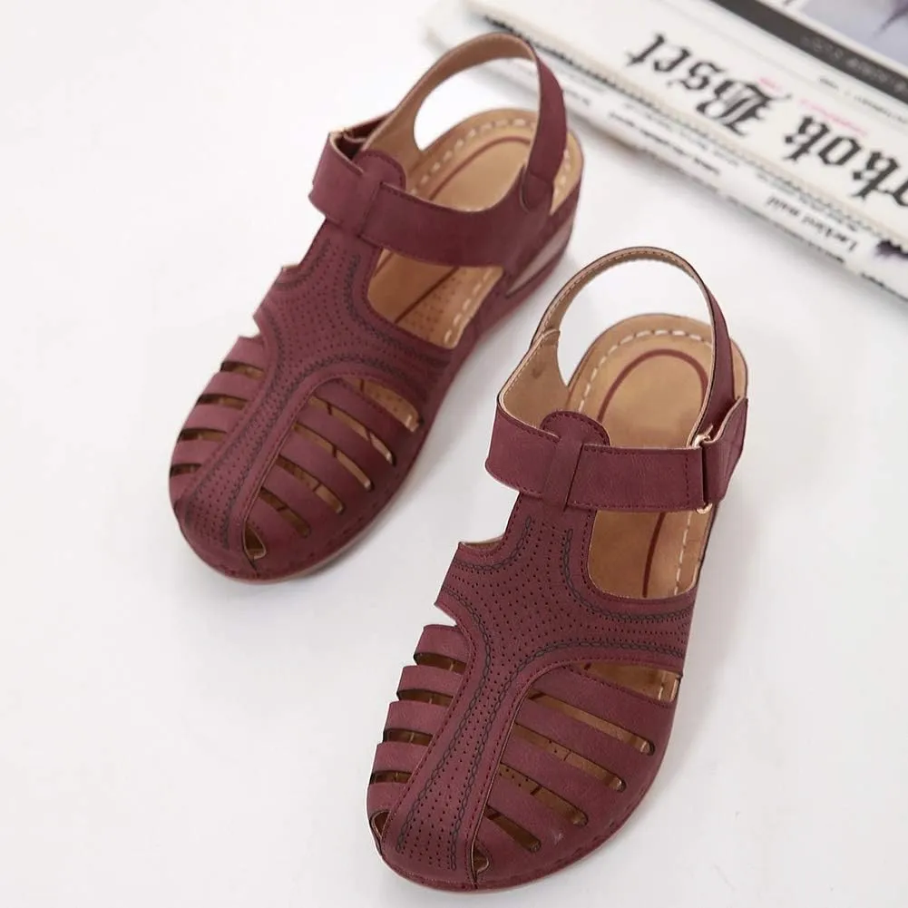 JITUUE Women's Summer Beach Wedge Sandals Bohemia Flip-Flop Ankle Strap Causal Closed Toe Cutout Flats Soft Comfort Comfy Low Wedge Shoes Gladiator Outdoor Shoes