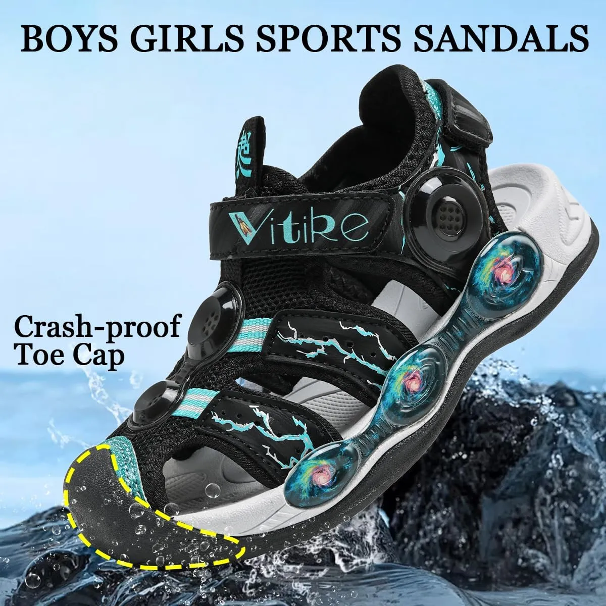 JMFCHI Boys Girls Sports Sandals Summer Kids Closed Toe Outdoor Sandals Athletic Water Shoes Sandals Child Pool Beach Sandals Quick Drying Slip Resistant