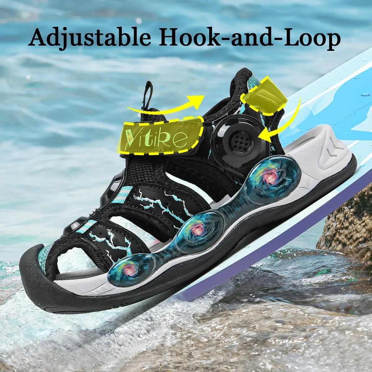 JMFCHI Boys Girls Sports Sandals Summer Kids Closed Toe Outdoor Sandals Athletic Water Shoes Sandals Child Pool Beach Sandals Quick Drying Slip Resistant