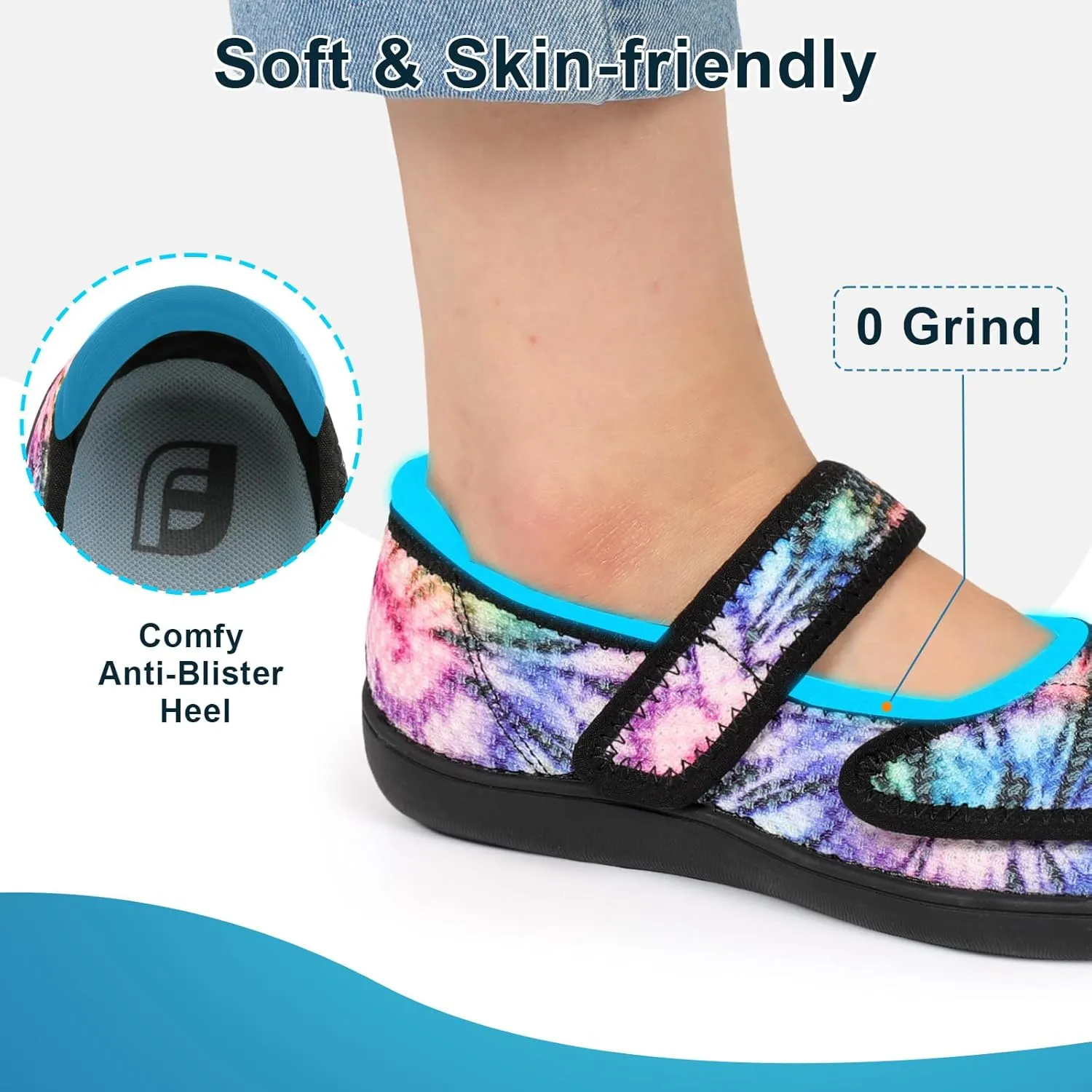 JOINFREE Womens Barefoot Walking Shoes Wide Diabetic Shoes Adjustable Mary Jane Shoes Flats Arthritis Edema Casual Shoes Breathable Slip on Sneakers Indoor Outdoor