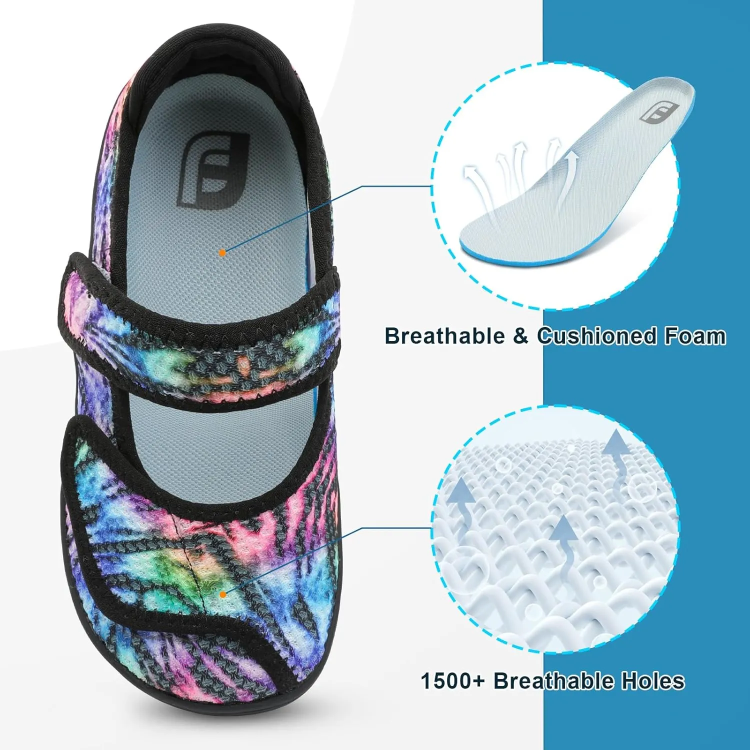 JOINFREE Womens Barefoot Walking Shoes Wide Diabetic Shoes Adjustable Mary Jane Shoes Flats Arthritis Edema Casual Shoes Breathable Slip on Sneakers Indoor Outdoor