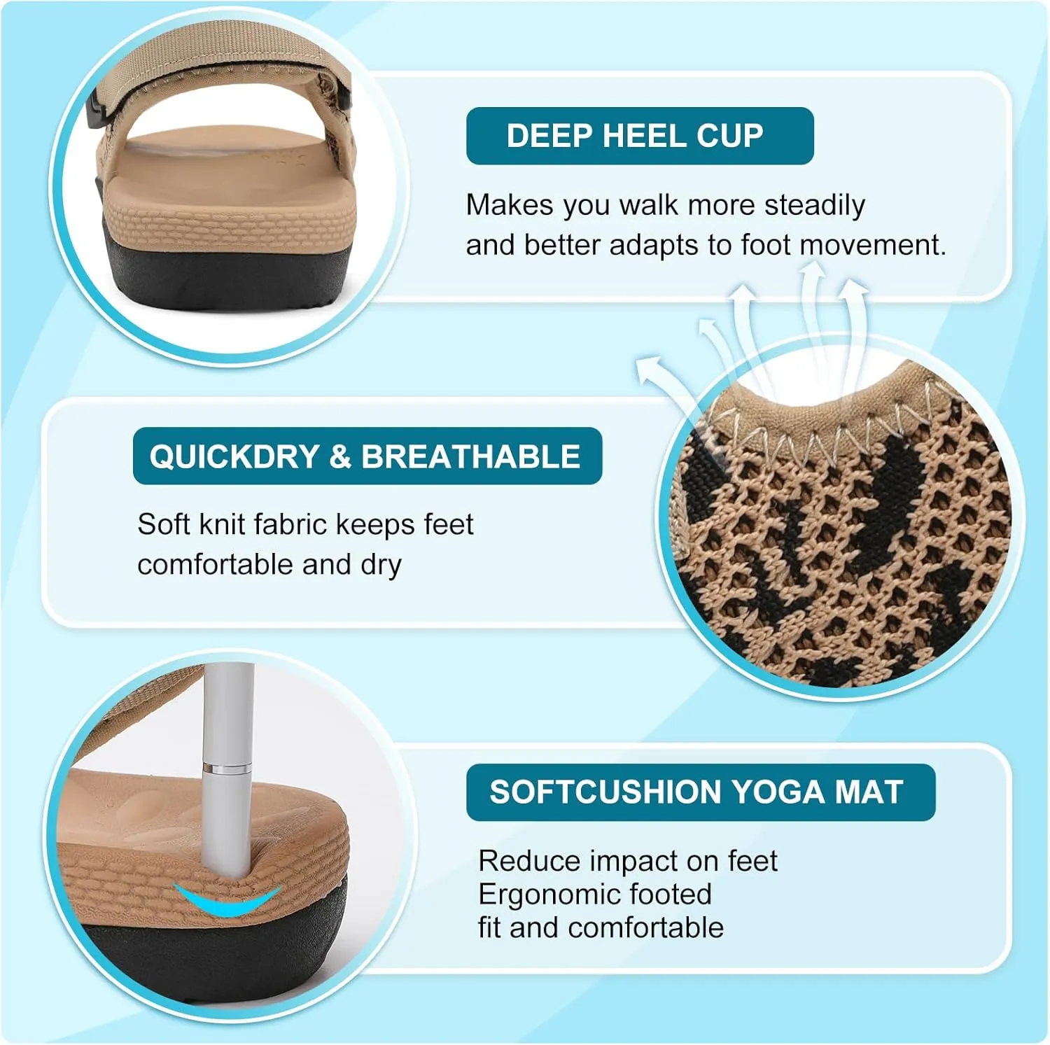 JOINFREE Womens Orthopedic Walking Hiking Sandals Adjustable Open Toe Sports Water Sandals with Plantar Fasciitis Arch Support Thick Athletic Cushion Outdoor Beach Sandals