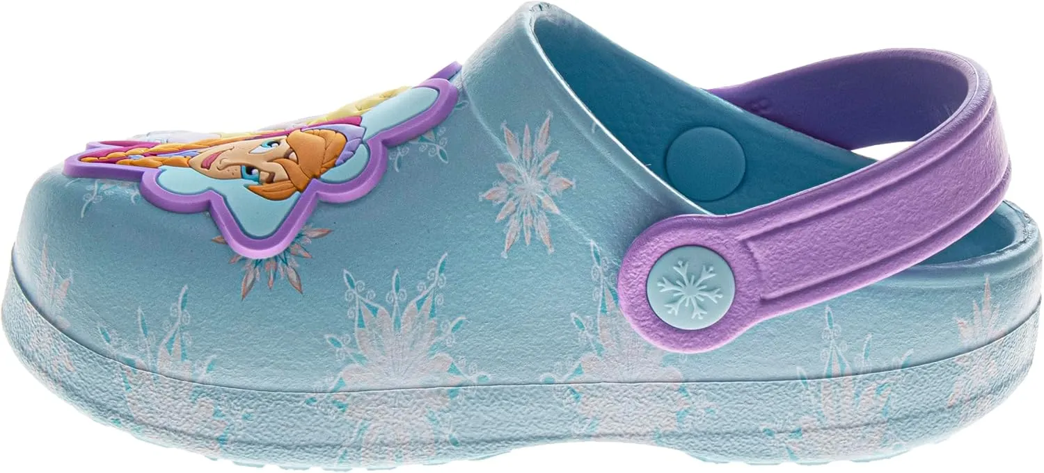 Josmo Kids Frozen Clog Sandal Waterproof Slip-On Slides for Girls - Anna Elsa Closed Toe Clogs with Backstrap (Sizes: 5-10 Toddlers / 11-12 Little Kids)