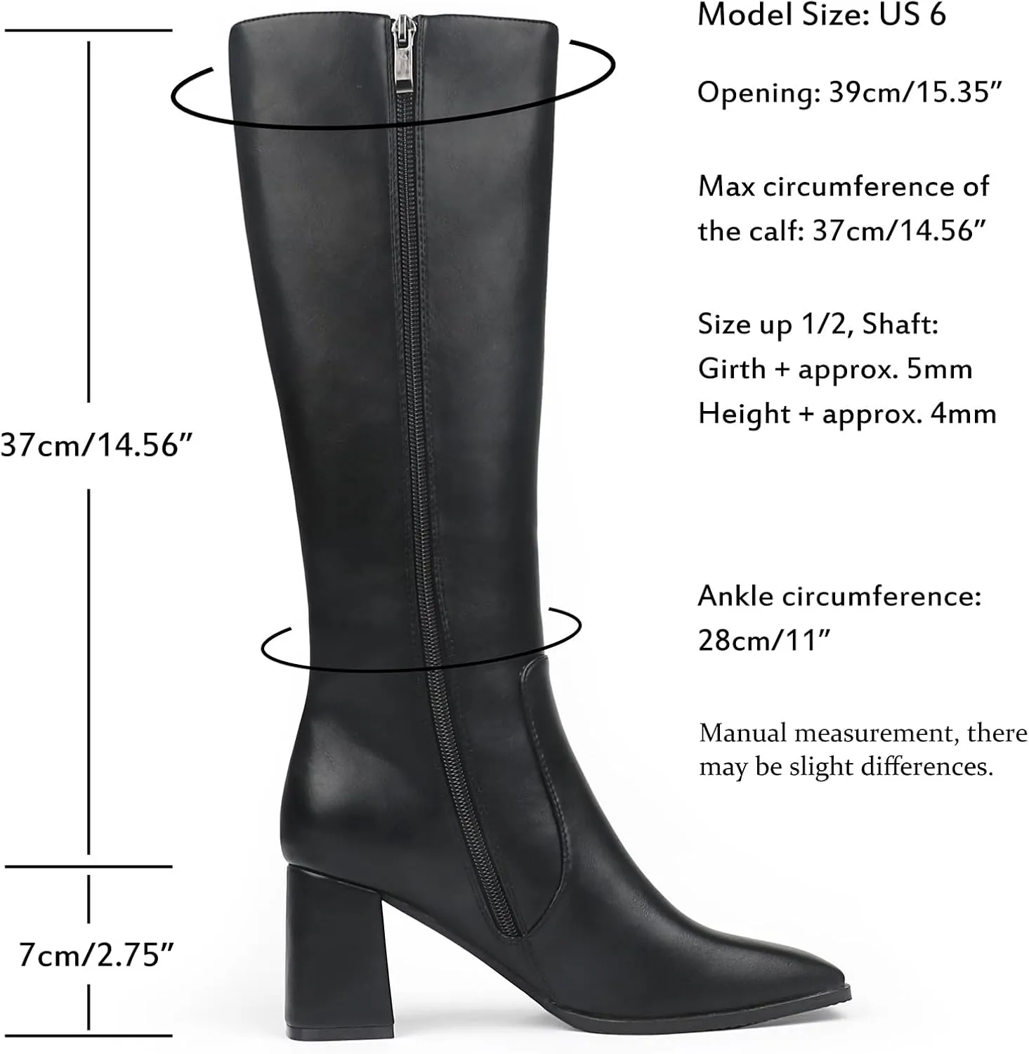 JOY IN LOVE Knee High Boots Women Chunky Block Heel Square Toe Zipper Boots