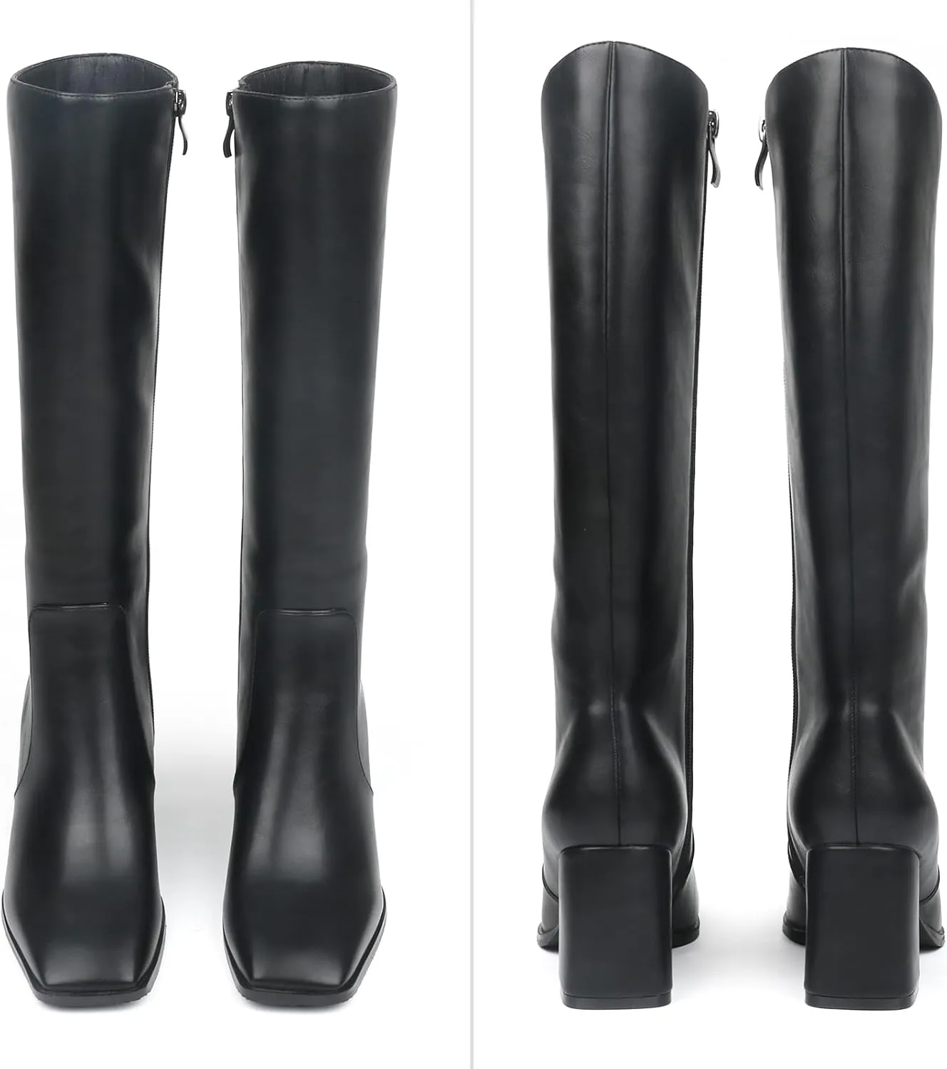 JOY IN LOVE Knee High Boots Women Chunky Block Heel Square Toe Zipper Boots
