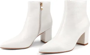 JOY IN LOVE Women's Ankle Boots Chunky Block Heel Pointed Toe Zipper Boots