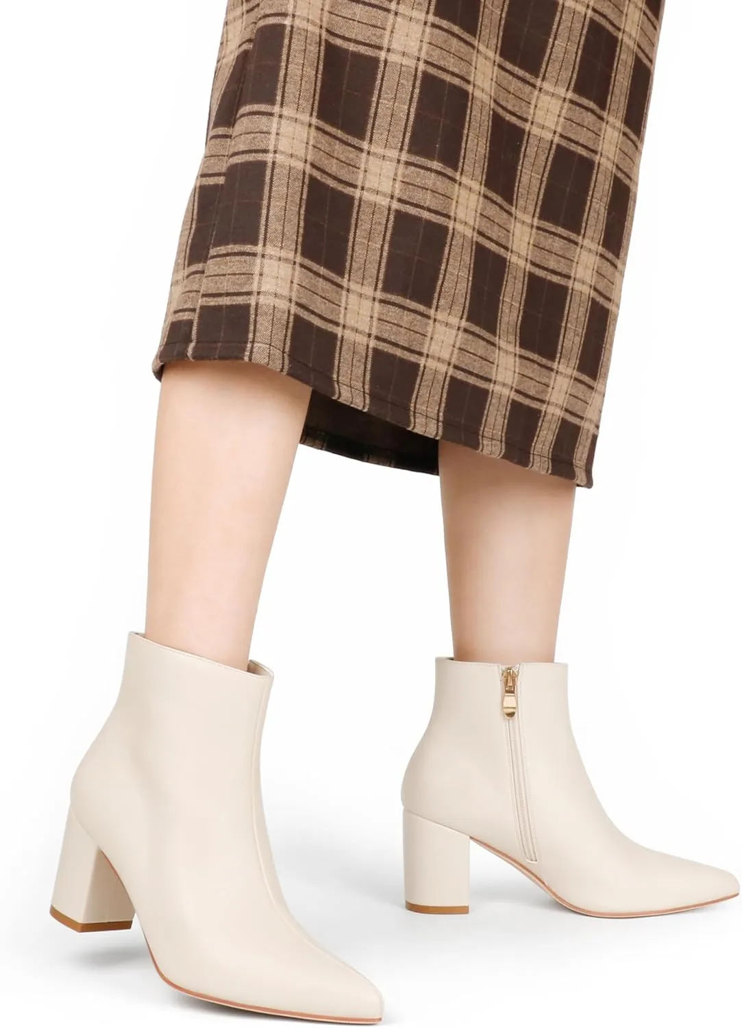 JOY IN LOVE Women's Ankle Boots Chunky Block Heel Pointed Toe Zipper Boots