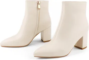 JOY IN LOVE Women's Ankle Boots Chunky Block Heel Pointed Toe Zipper Boots