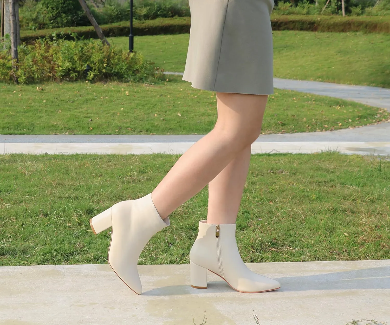 JOY IN LOVE Women's Ankle Boots Chunky Block Heel Pointed Toe Zipper Boots